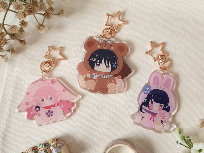 Genshin Impact Kigurumi Party Acrylic Glitter Epoxy Keychain